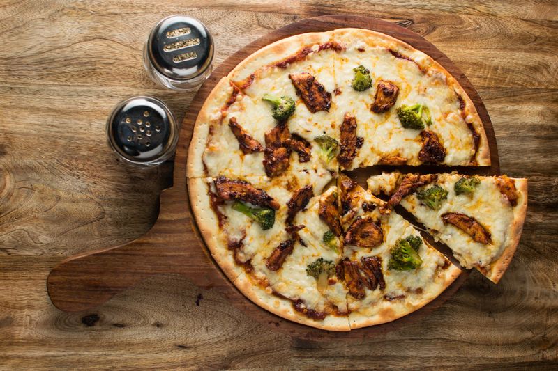 BBQ Chicken pizza with crispy pizza crust