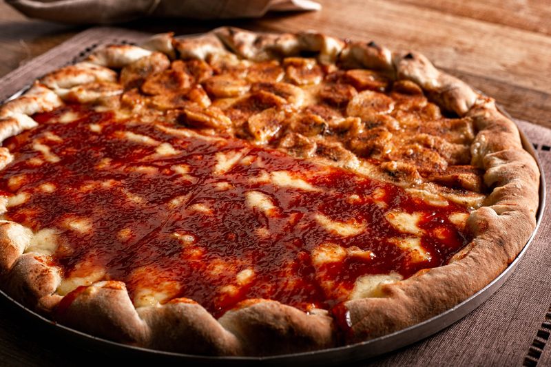 Four cheese pizza with golden crust pizza base